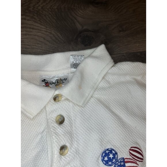 VTG Walt Disney World Mickey Ears Polo Shirt White Textured USA Men’s Small - Picture 2 of 8